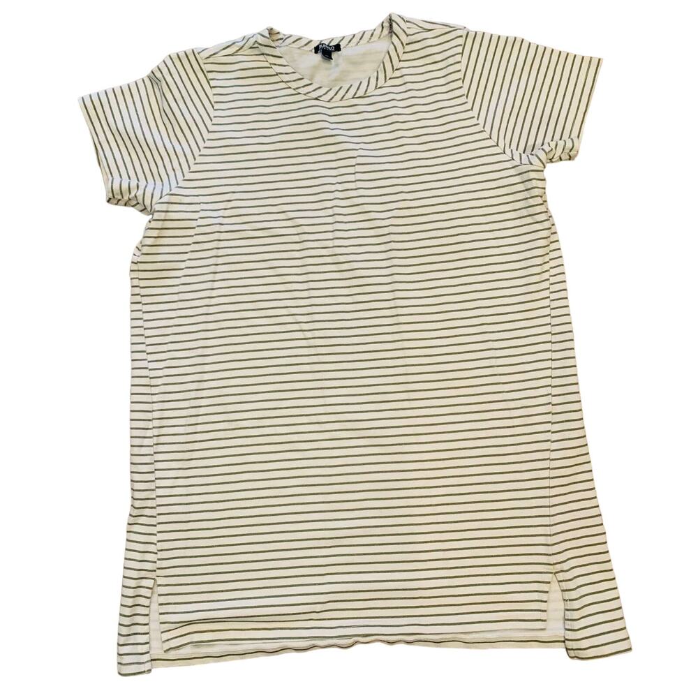 Buffalo David Bitton T-Shirt Dress XXL Beige Green Stripe Casual Midi Crew Neck